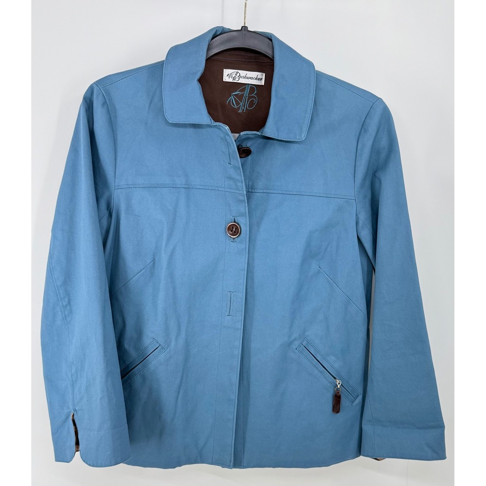 Bushwacker Women's Dusty Blue Jacket Vintage‎ 90s Pleated Back Swing Coat Sz Med